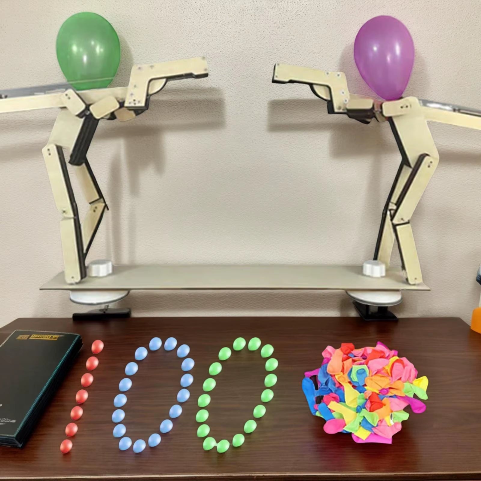 Whack a Balloon Game Handmade Puppet Battle Board Game Fun Interactive Wood Toy with 100 Balloons for 2 Players Living Room