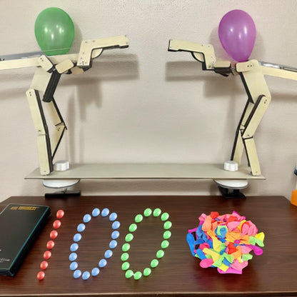 Whack a Balloon Game Handmade Puppet Battle Board Game Fun Interactive Wood Toy with 100 Balloons for 2 Players Living Room