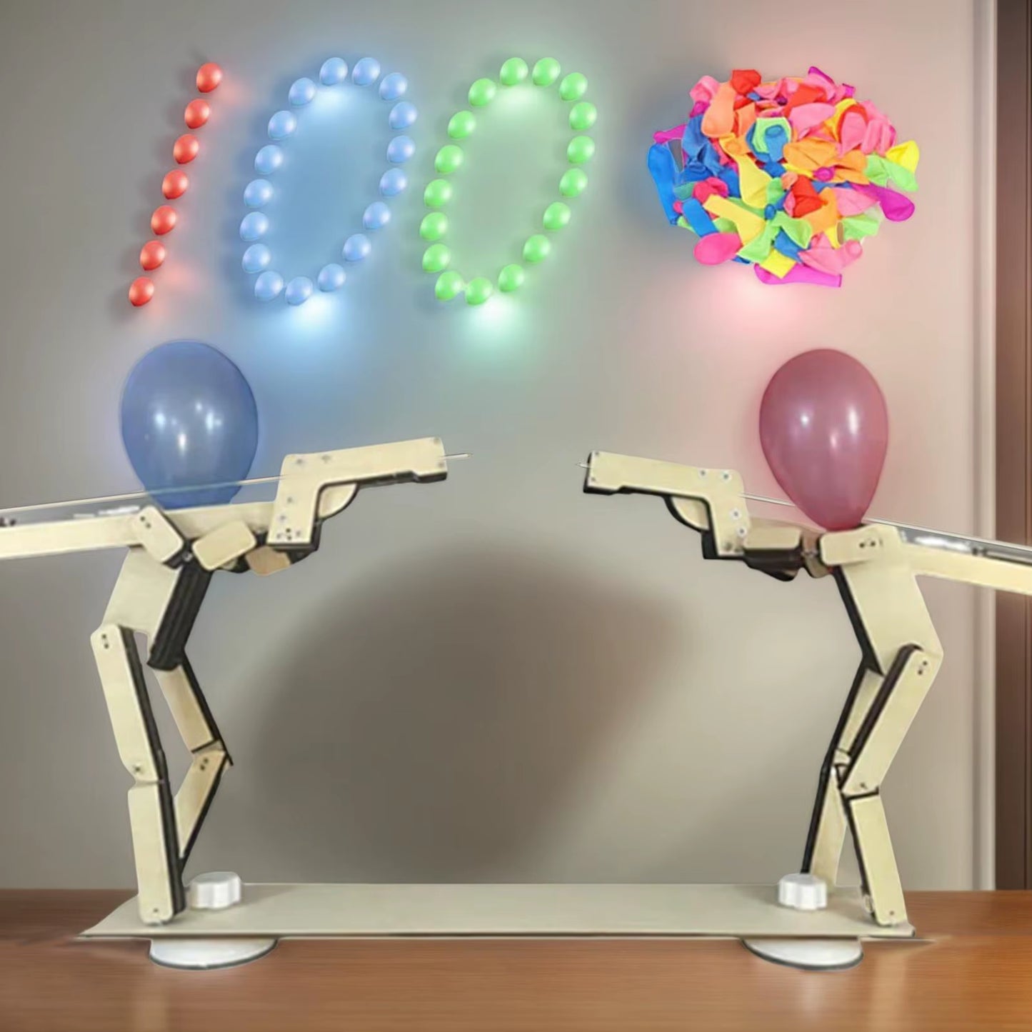 Whack a Balloon Game Handmade Puppet Battle Board Game Fun Interactive Wood Toy with 100 Balloons for 2 Players Living Room