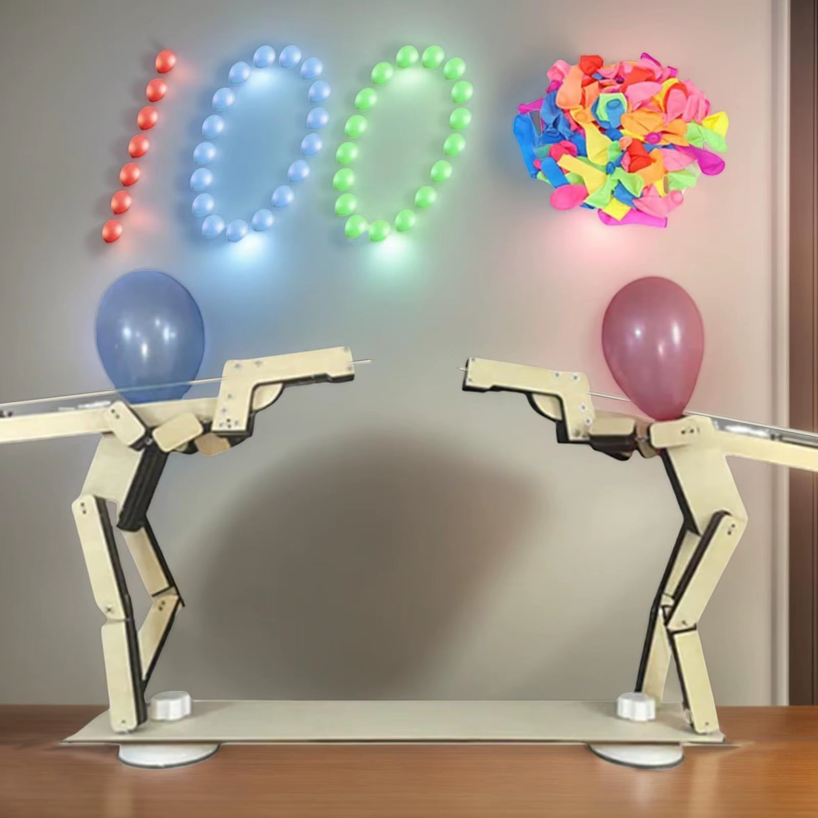 Whack a Balloon Game Handmade Puppet Battle Board Game Fun Interactive Wood Toy with 100 Balloons for 2 Players Living Room