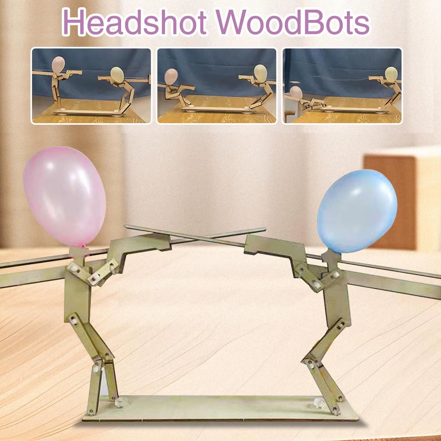 Whack a Balloon Game Handmade Puppet Battle Board Game Fun Interactive Wood Toy with 100 Balloons for 2 Players Living Room