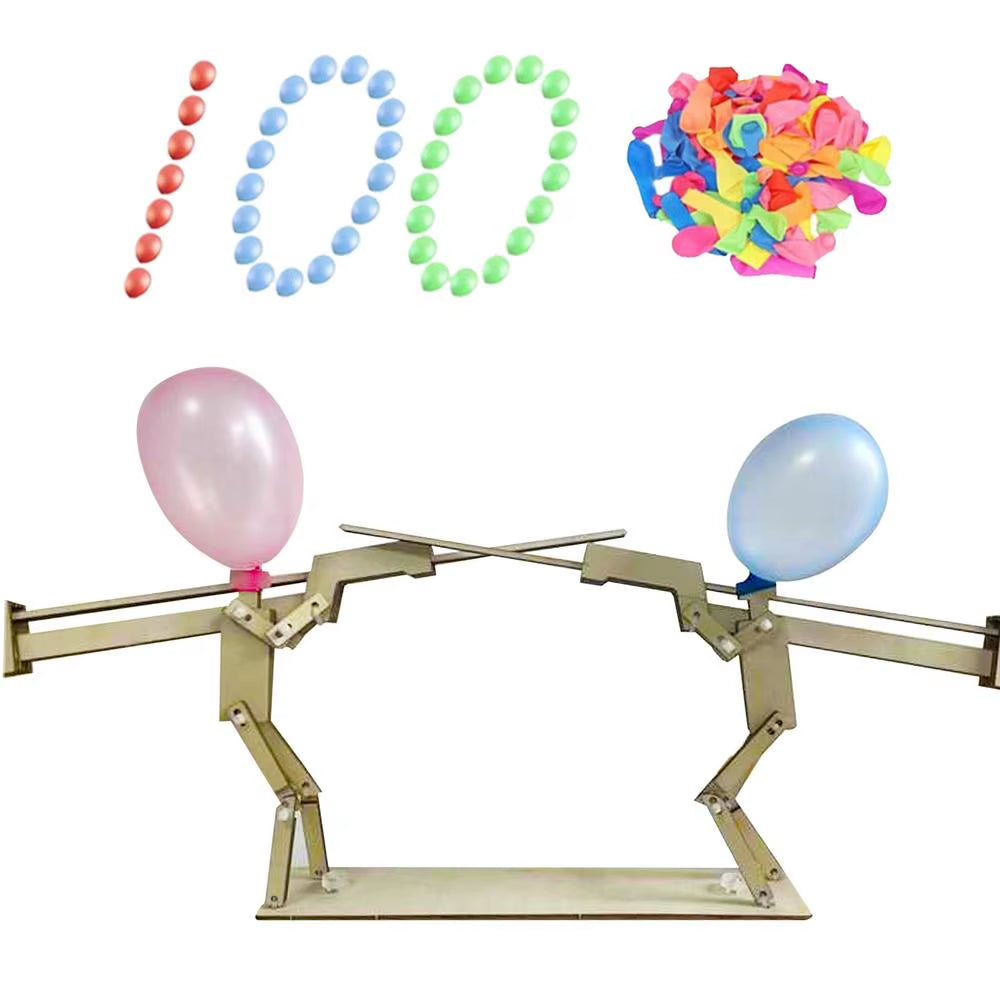Whack a Balloon Game Handmade Puppet Battle Board Game Fun Interactive Wood Toy with 100 Balloons for 2 Players Living Room